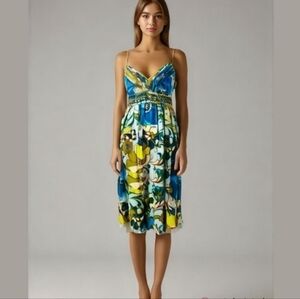 OC by Oleg Cassini Blue and Yellow Midi Dress
